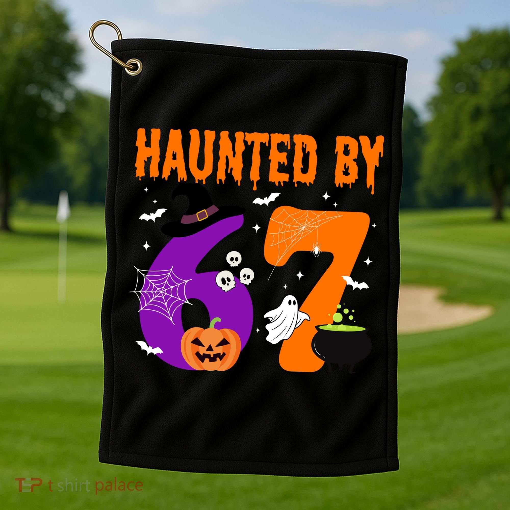 Haunted By 67 Six Seven Halloween 6-7 Golf Towel
