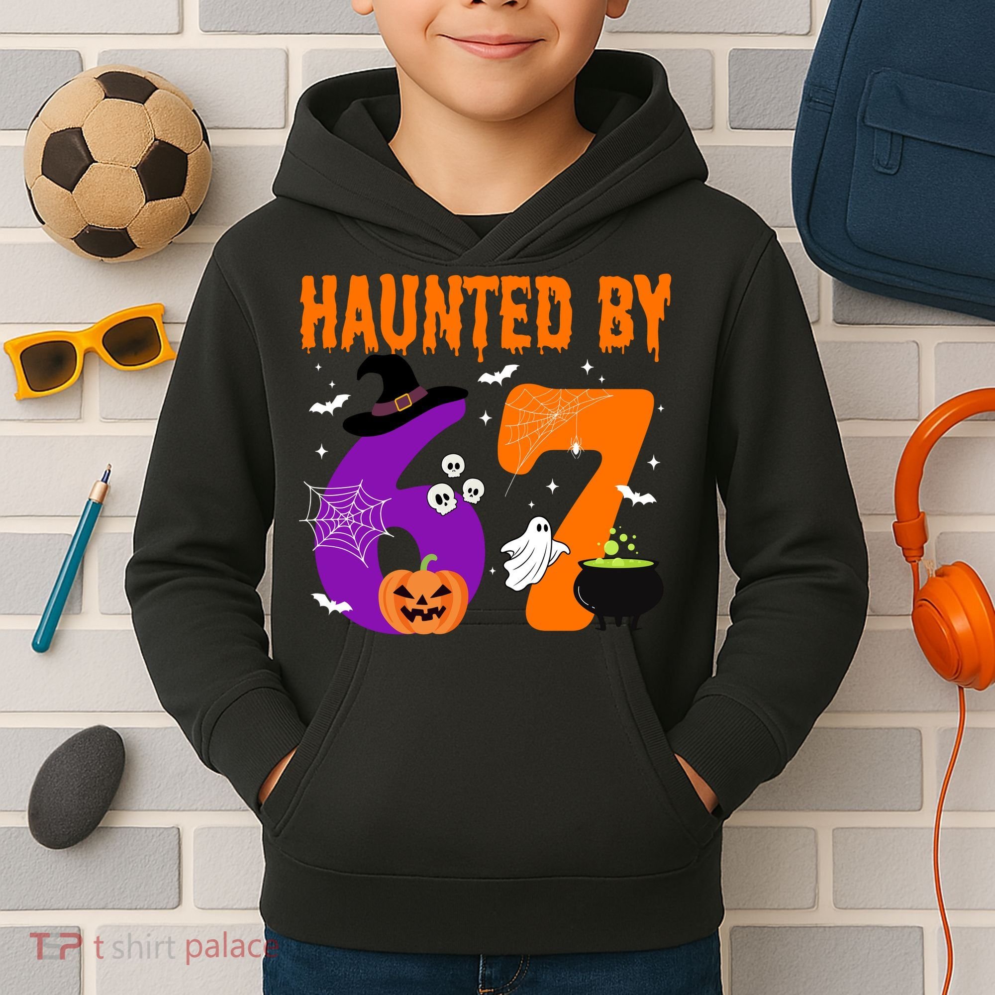 Haunted By 67 Six Seven Halloween 6-7 Kids Hoodie