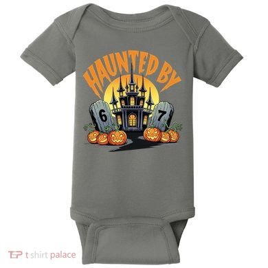 Haunted By 67 Funny Haunted By 6-7 Halloween Baby Bodysuit