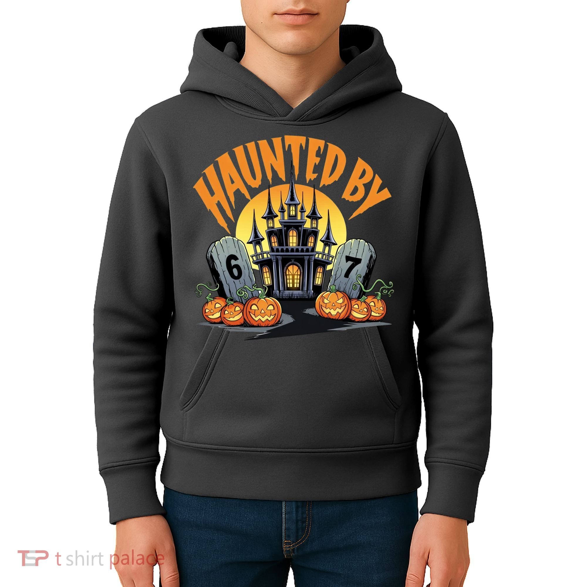 Haunted By 67 Funny Haunted By 6-7 Halloween Kids Hoodie
