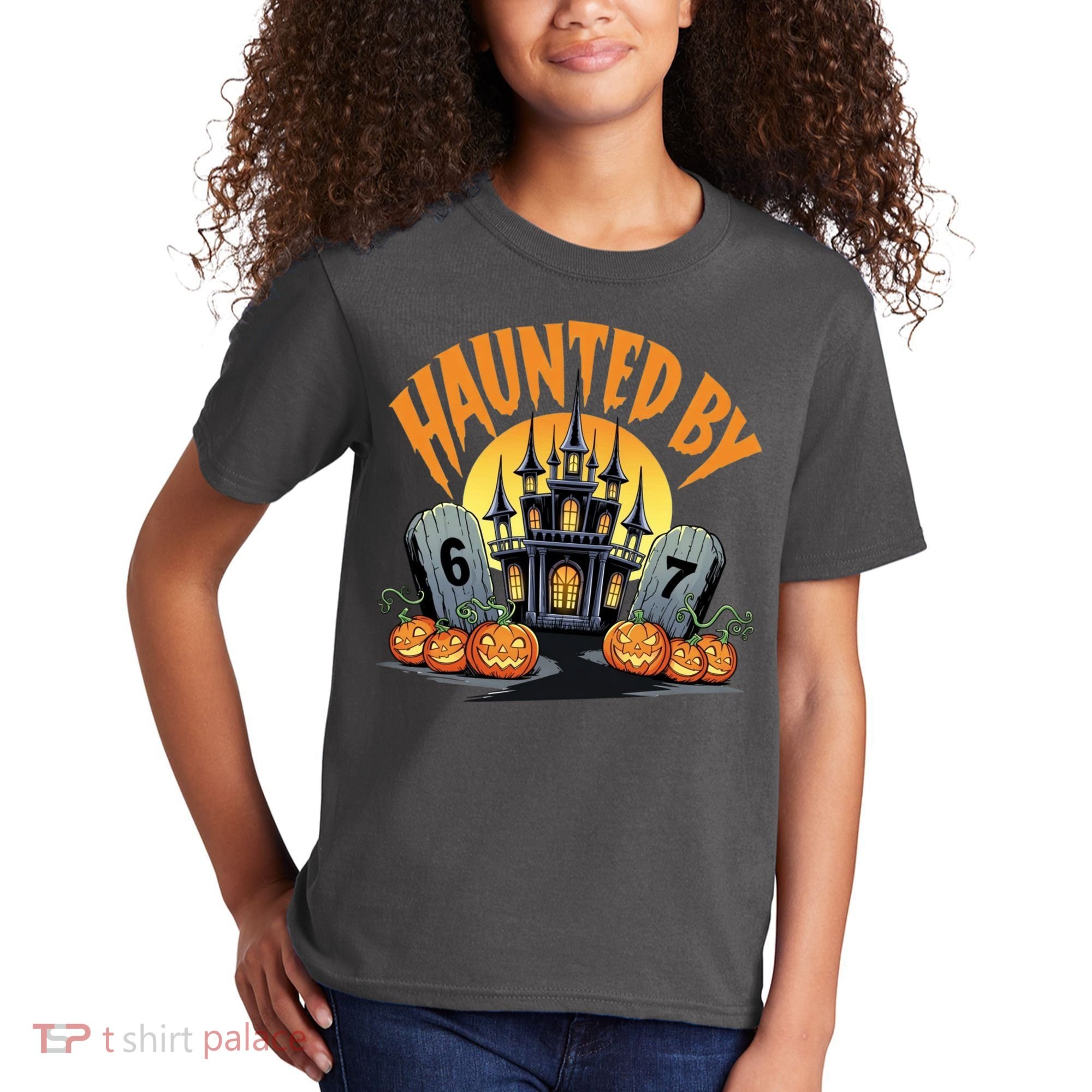 Haunted By 67 Funny Haunted By 6-7 Halloween Kids T-Shirt