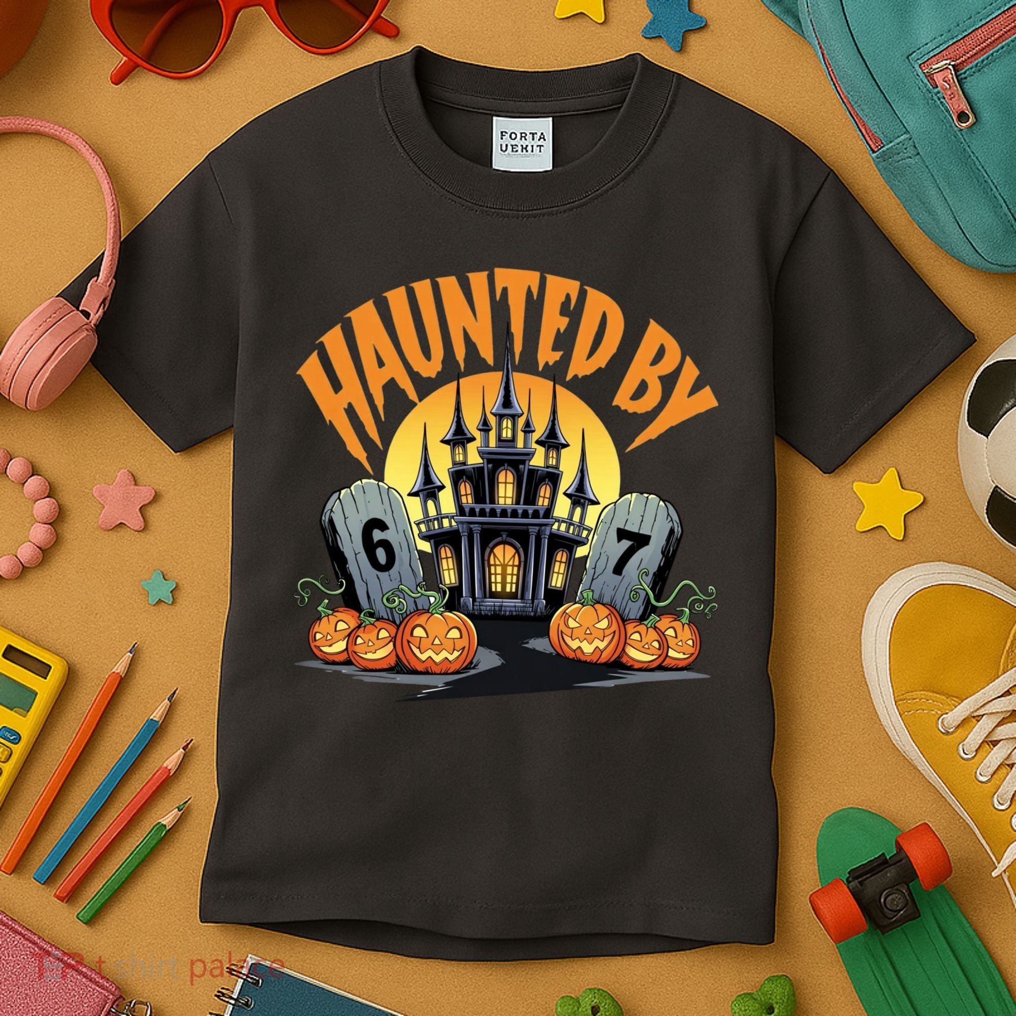 Haunted By 67 Funny Haunted By 6-7 Halloween Kids T-Shirt
