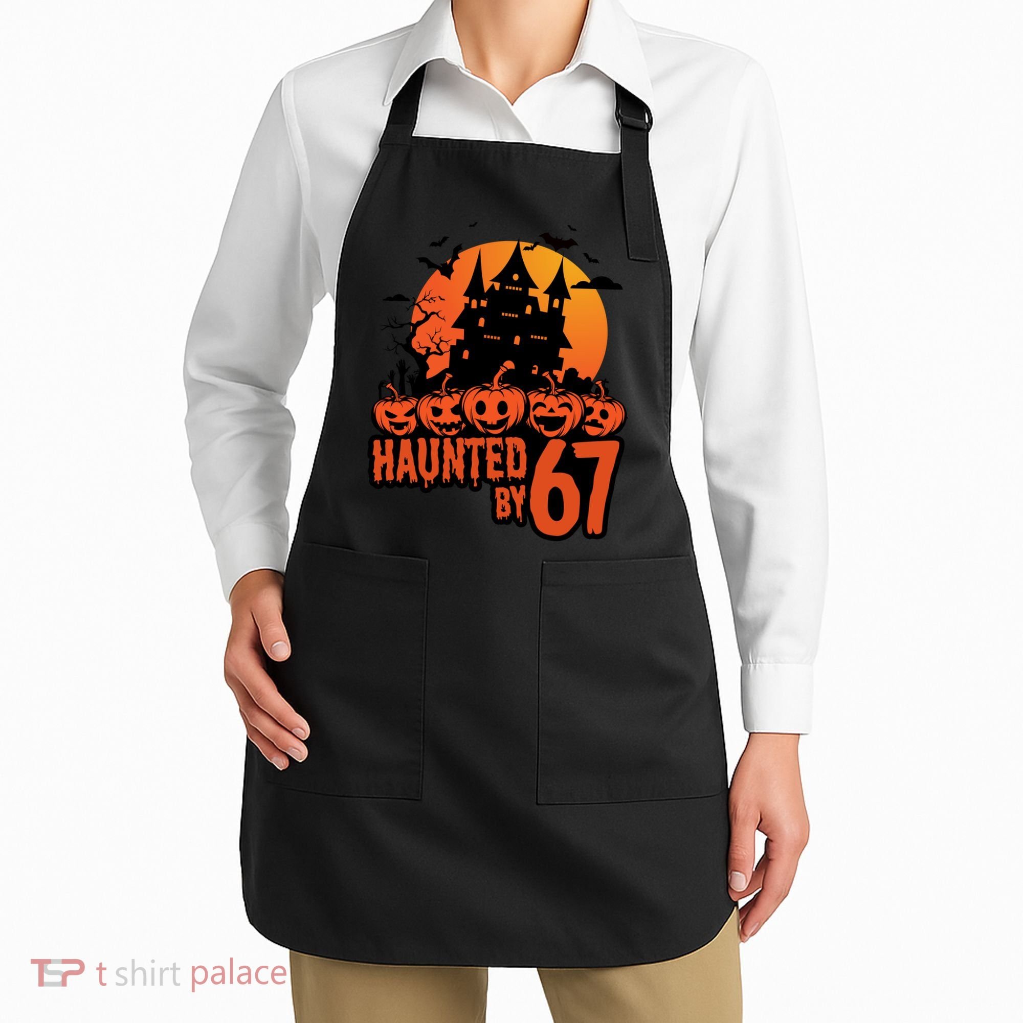 Haunted By 67 Halloween 6-7 Spooky Meme Funny Apron