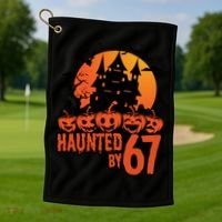 Haunted By 67 Halloween 6-7 Spooky Meme Funny Golf Towel thumb 1