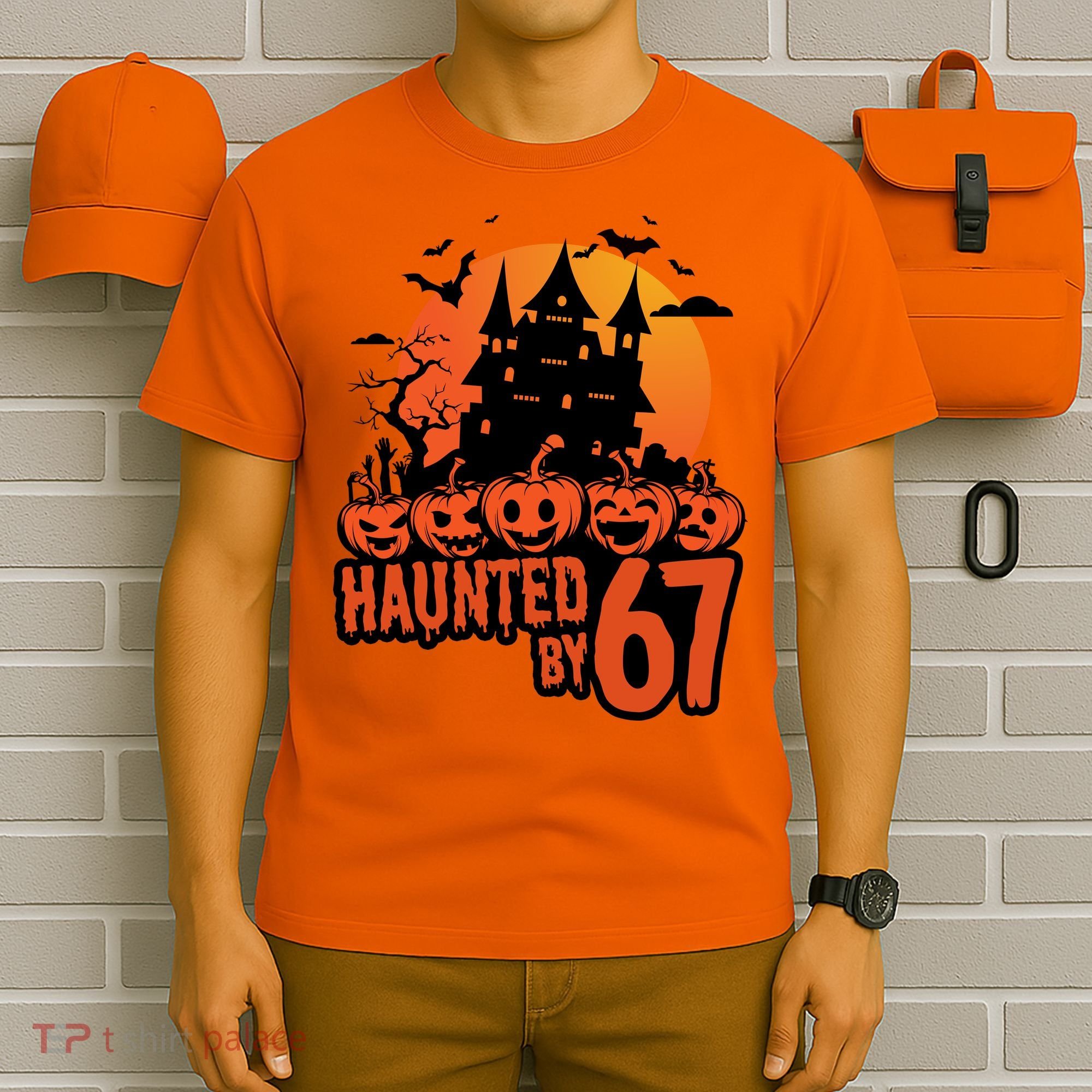 Haunted By 67 Halloween 6-7 Spooky Meme Funny T-Shirt