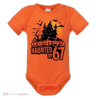 Haunted By 67 Halloween 6-7 Spooky Meme Funny Baby Bodysuit
