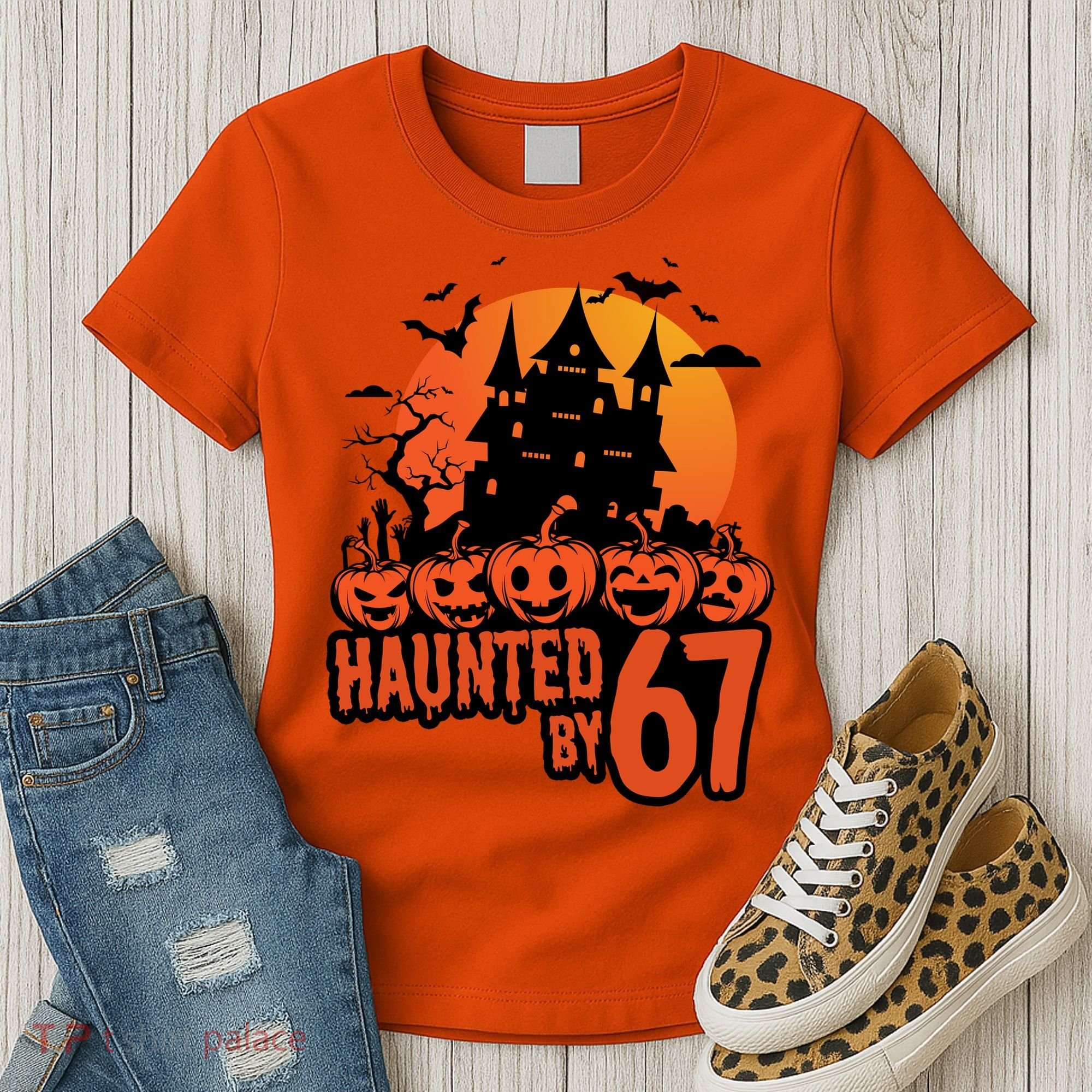 Haunted By 67 Halloween 6-7 Spooky Meme Funny Women's T-Shirt