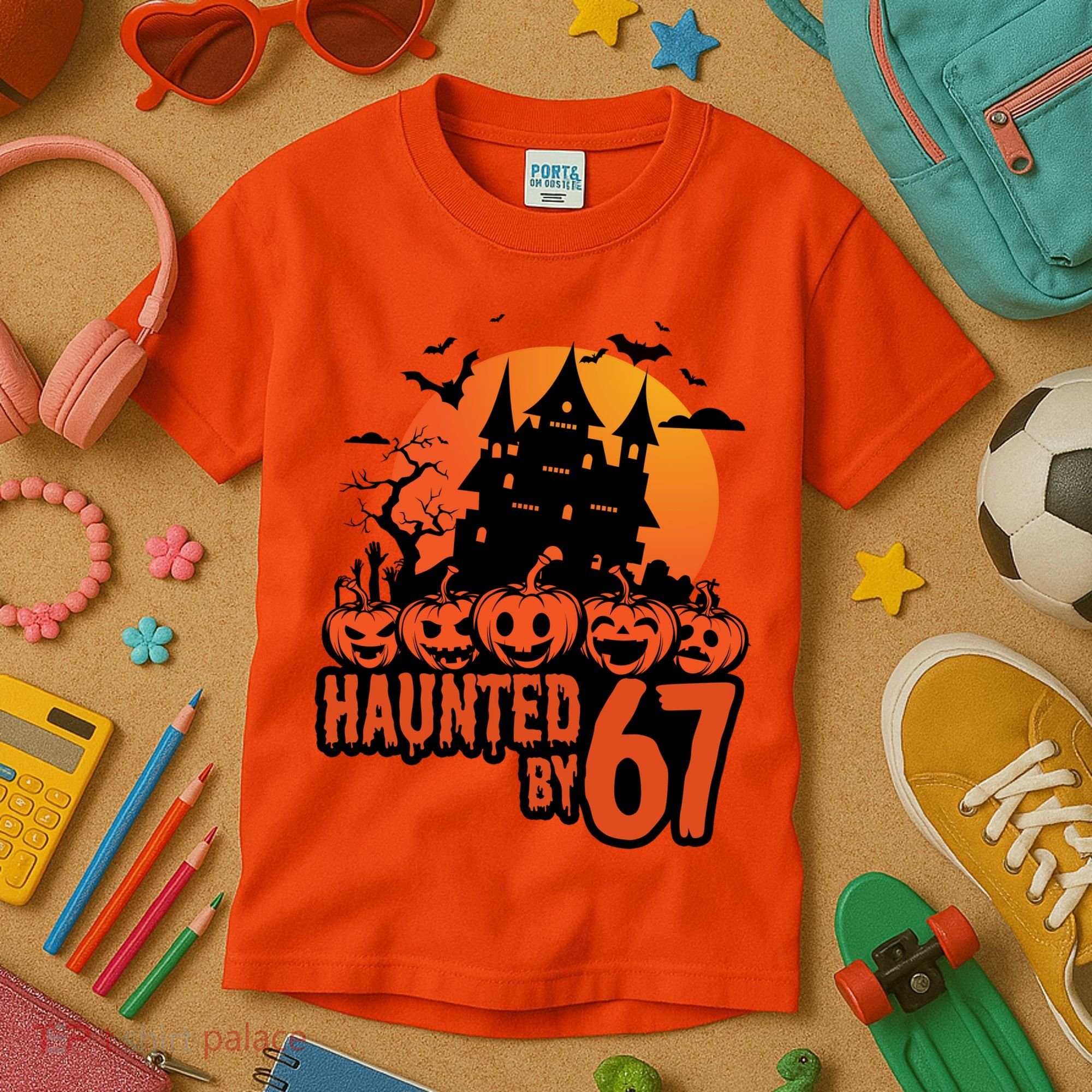 Haunted By 67 Halloween 6-7 Spooky Meme Funny Kids T-Shirt