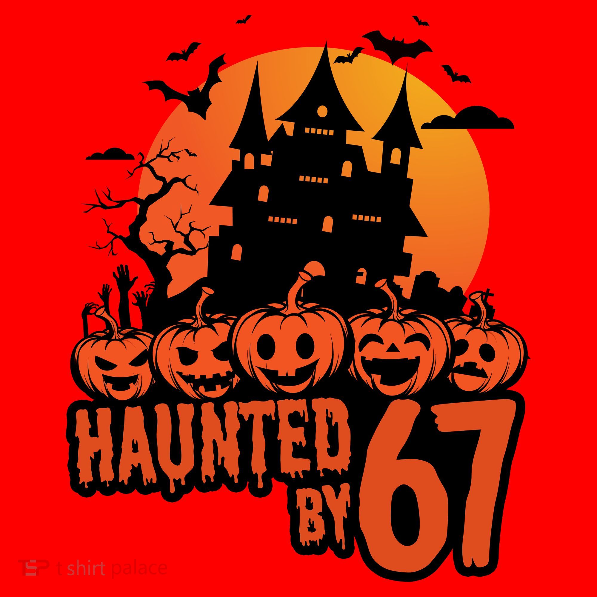 Haunted By 67 Halloween 6-7 Spooky Meme Funny Santa Hat