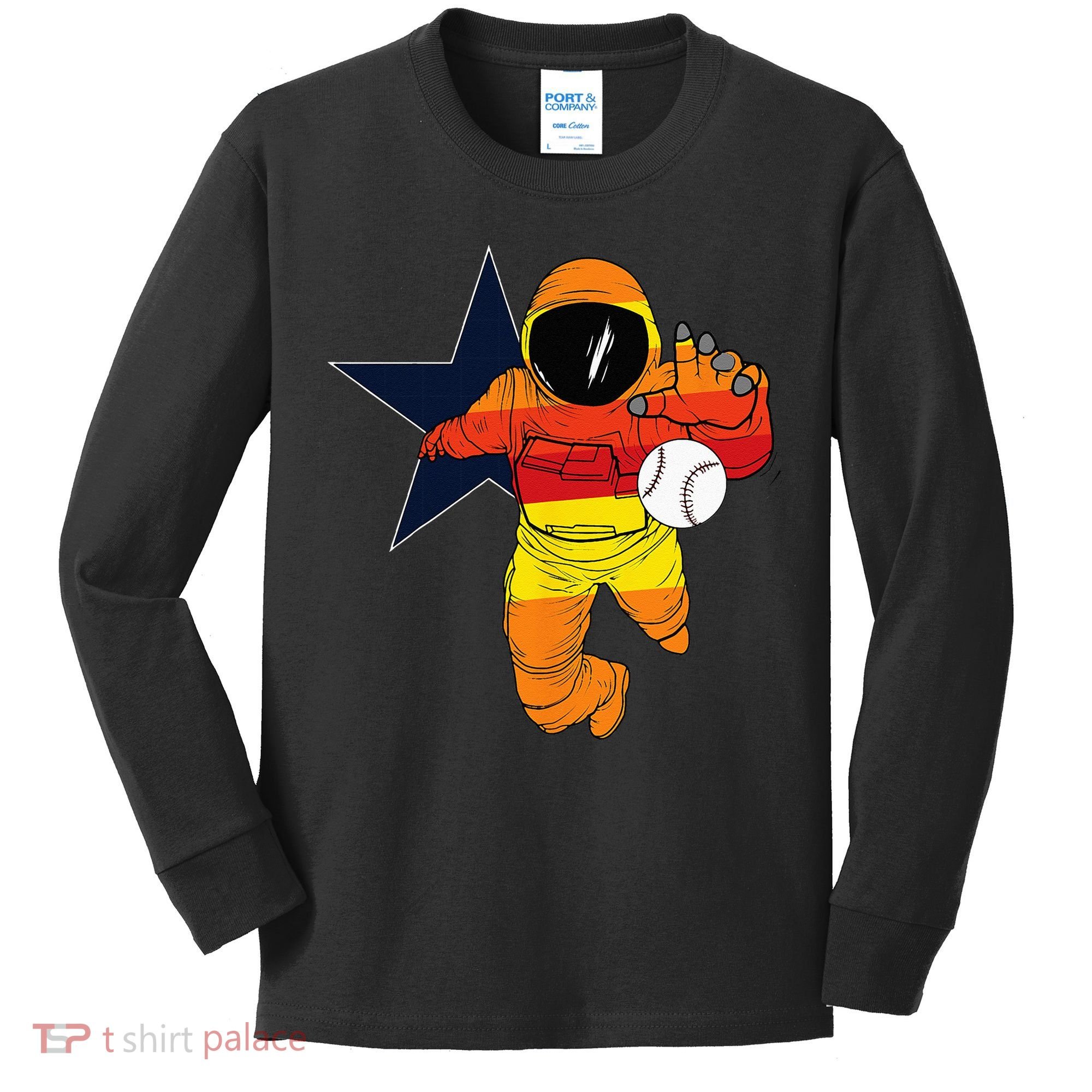 Houston Baseball Astronaut Space City Kids Long Sleeve Shirt