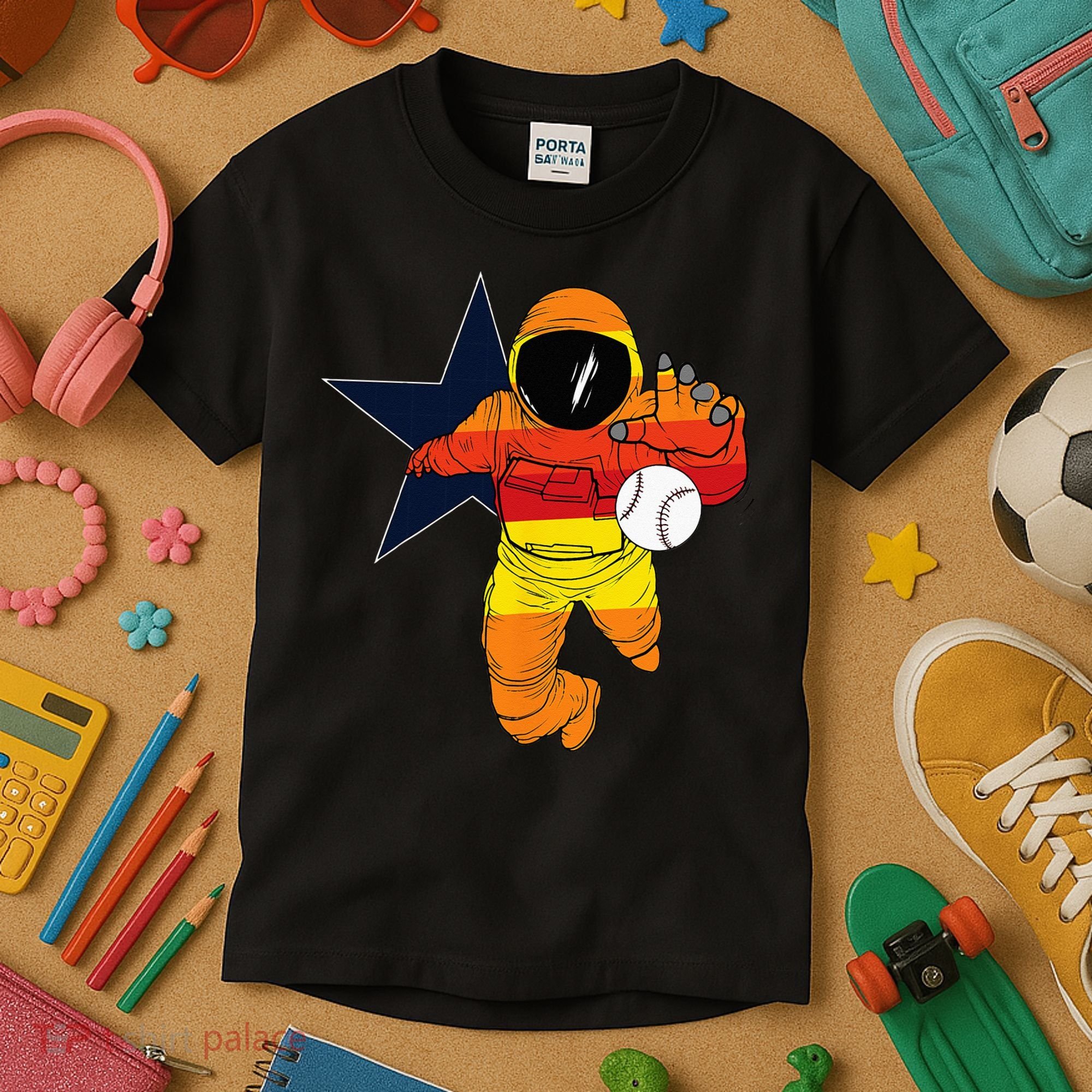 Houston Baseball Astronaut Space City Kids T-Shirt