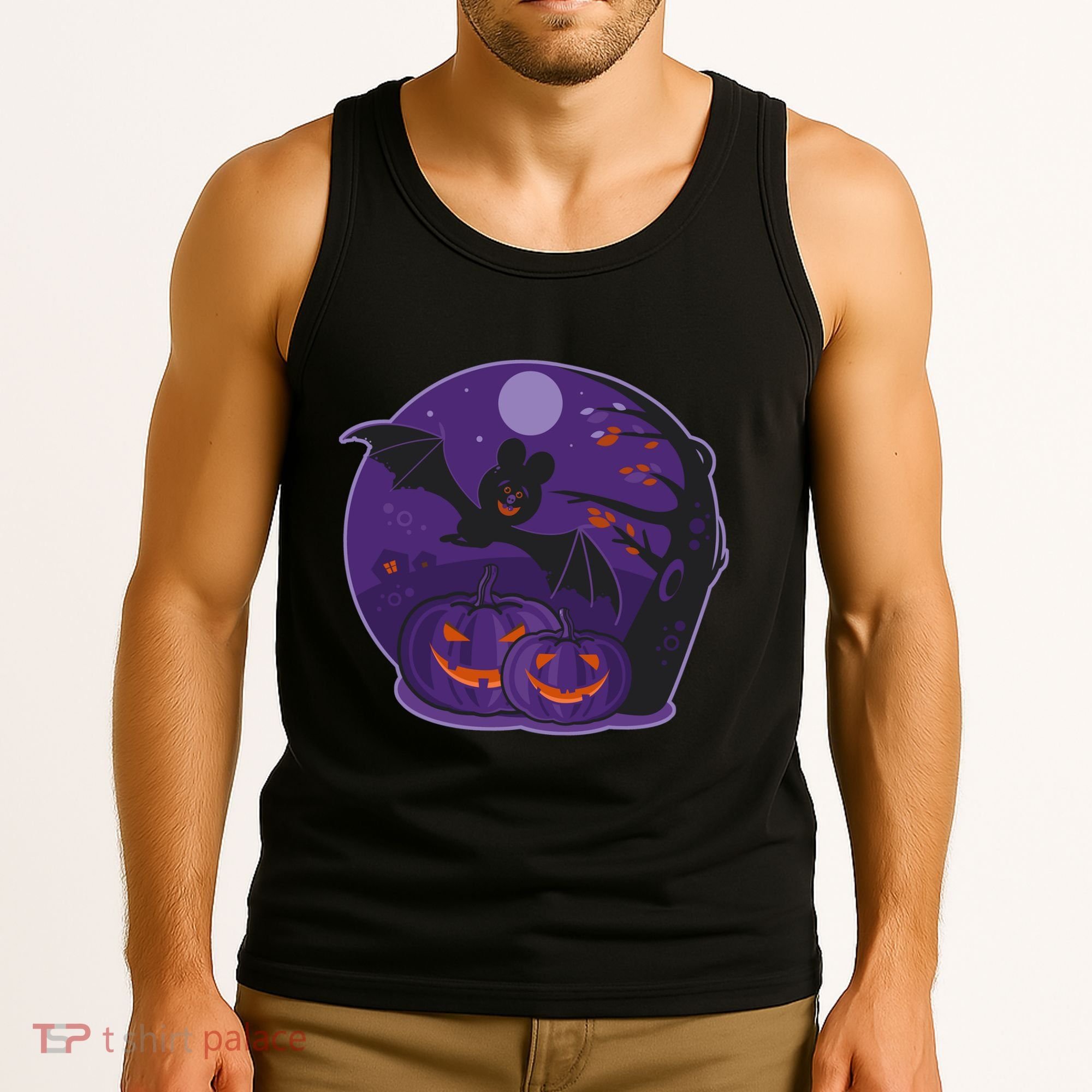Halloween Bat and Pumpkins Tank Top