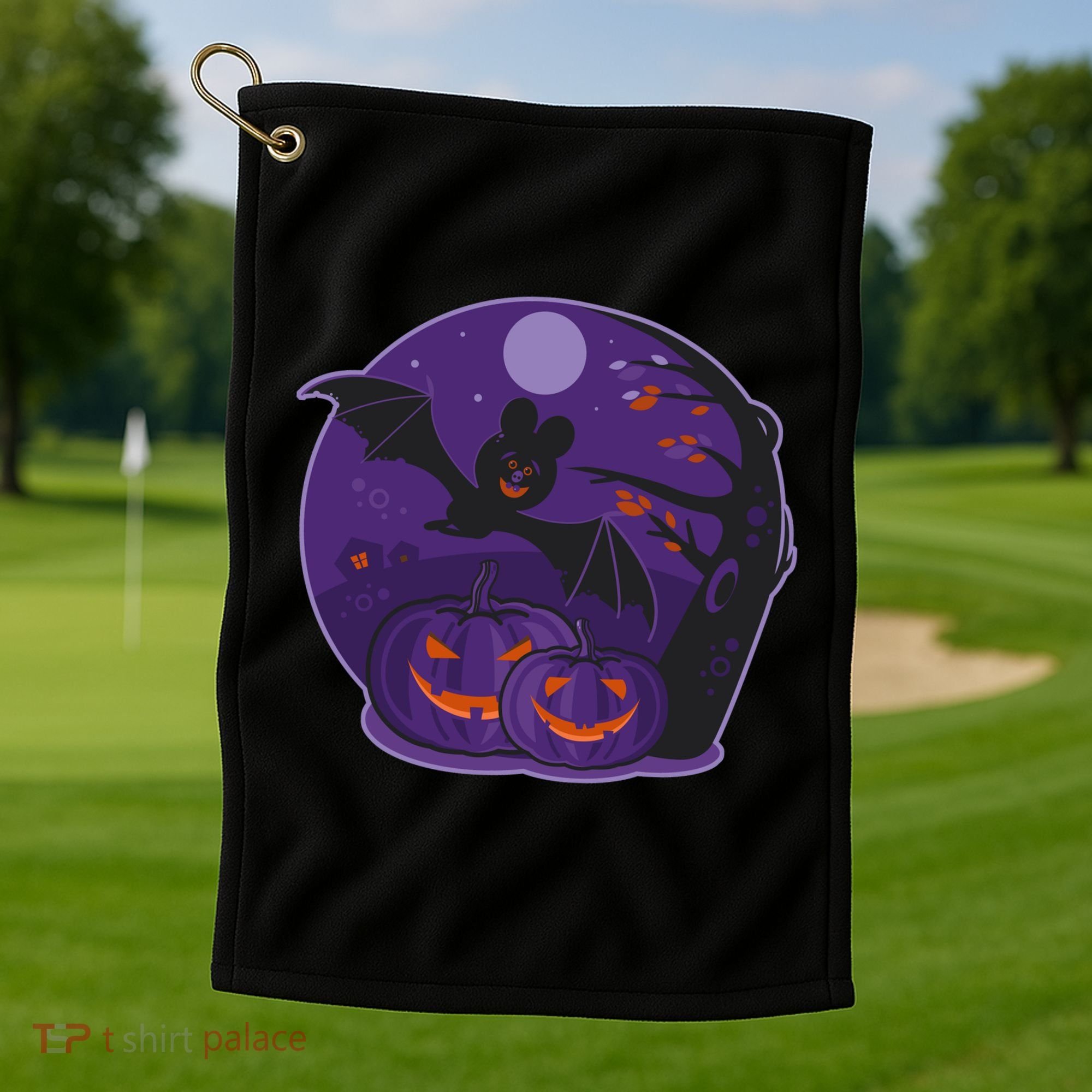 Halloween Bat and Pumpkins Golf Towel