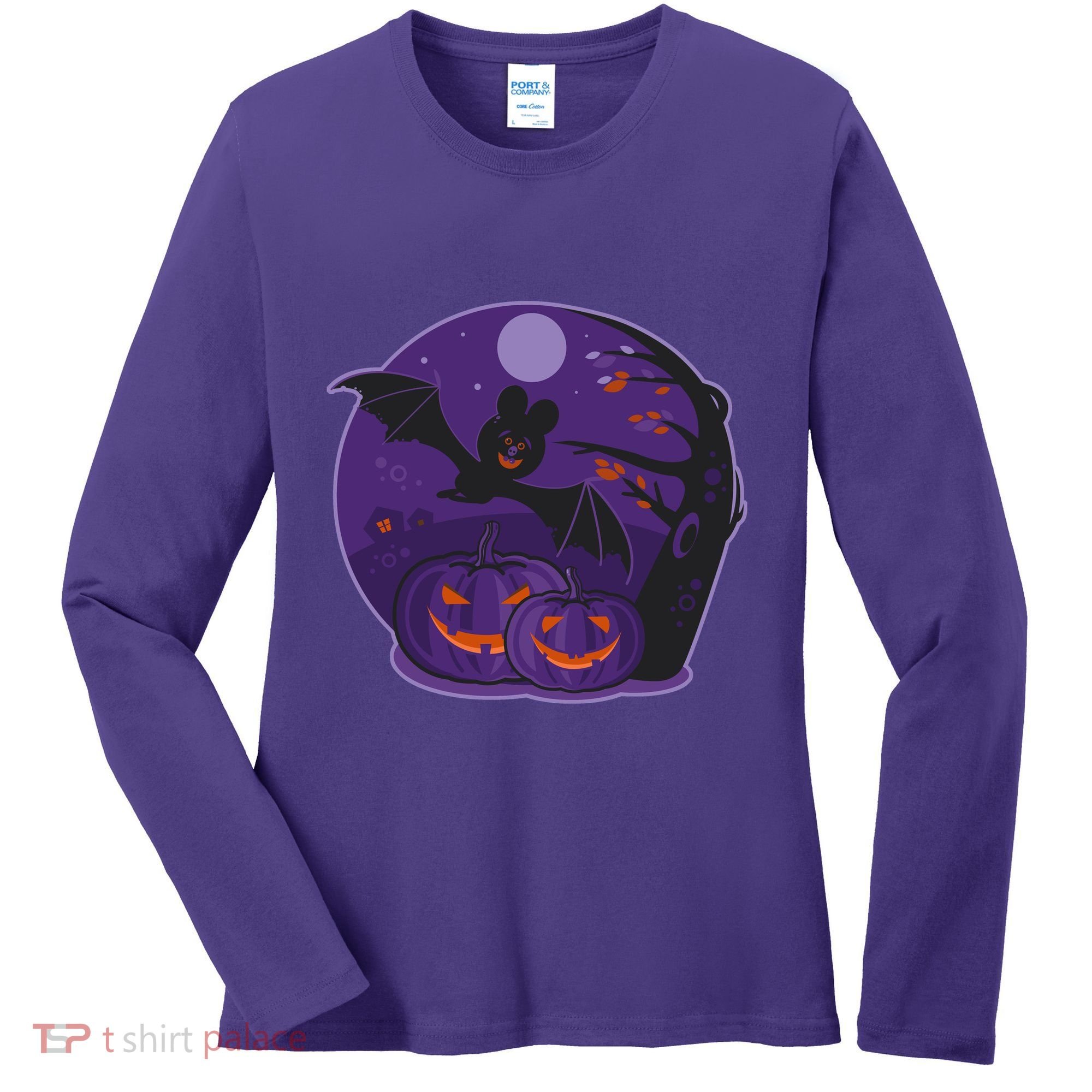 Halloween Bat and Pumpkins Women's Long Sleeve Shirt