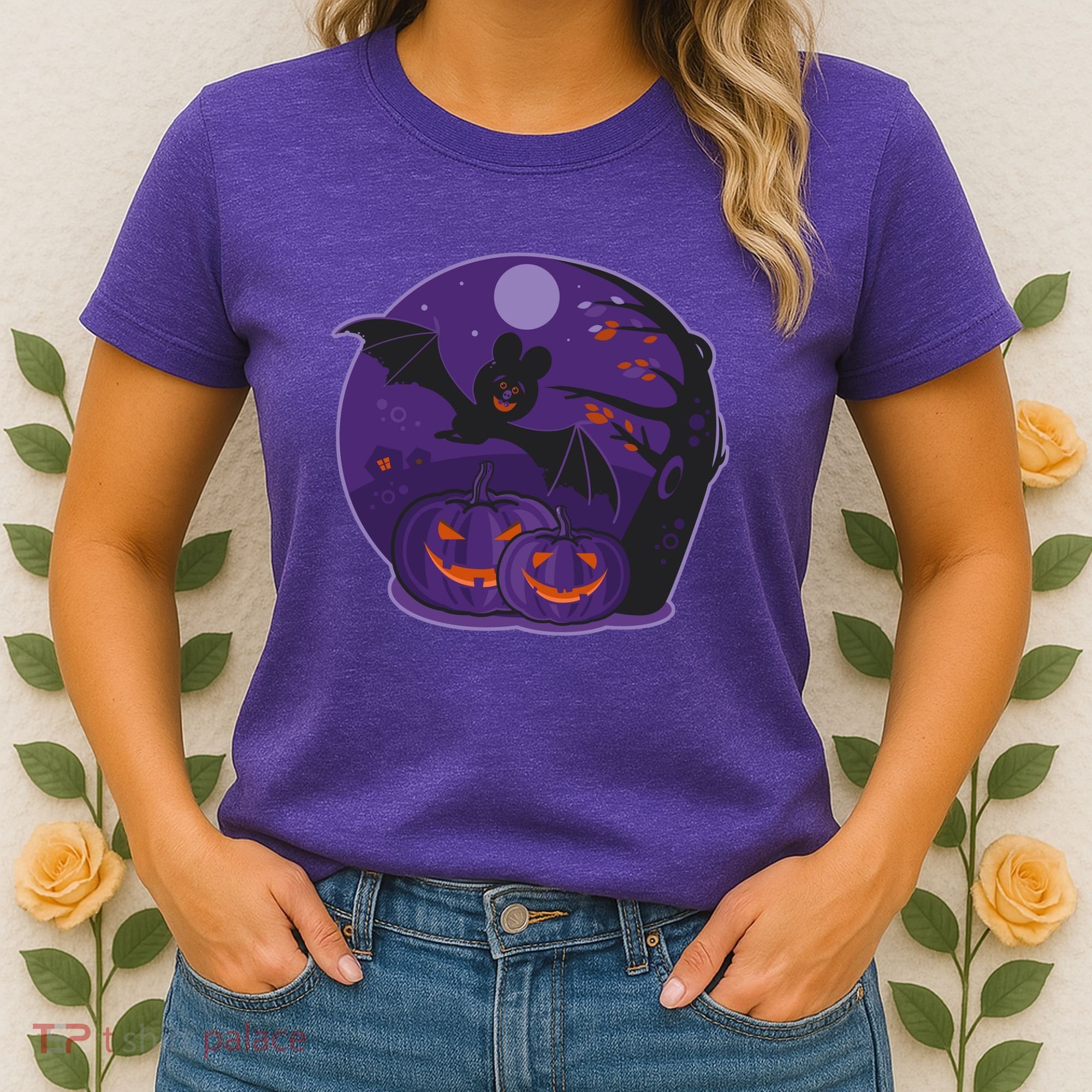 Halloween Bat and Pumpkins Women's T-Shirt