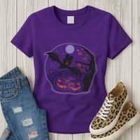 Halloween Bat and Pumpkins Women's T-Shirt thumb 3