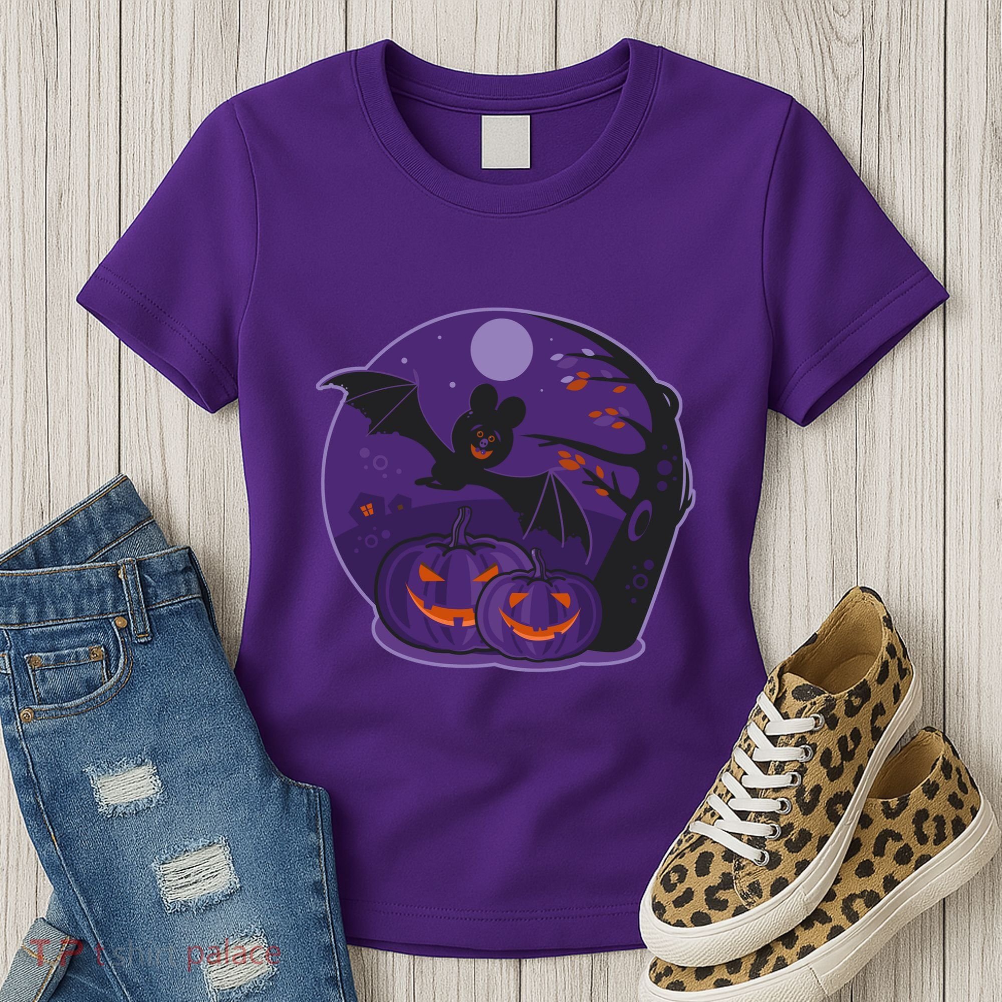 Halloween Bat and Pumpkins Women's T-Shirt