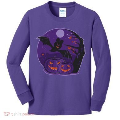 Halloween Bat and Pumpkins Kids Long Sleeve Shirt