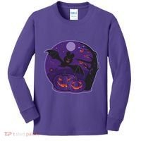 Halloween Bat and Pumpkins Kids Long Sleeve Shirt thumb 0