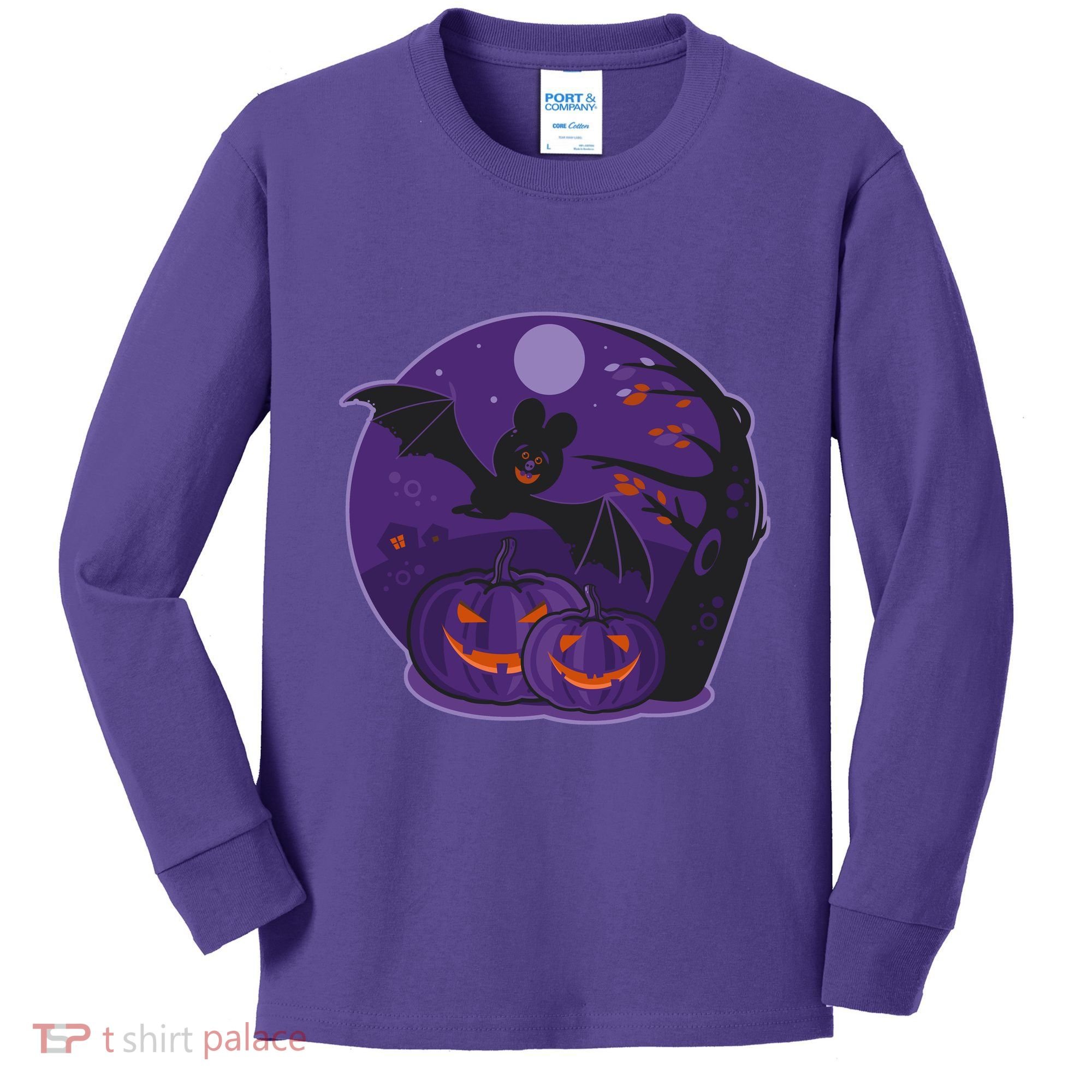 Halloween Bat and Pumpkins Kids Long Sleeve Shirt
