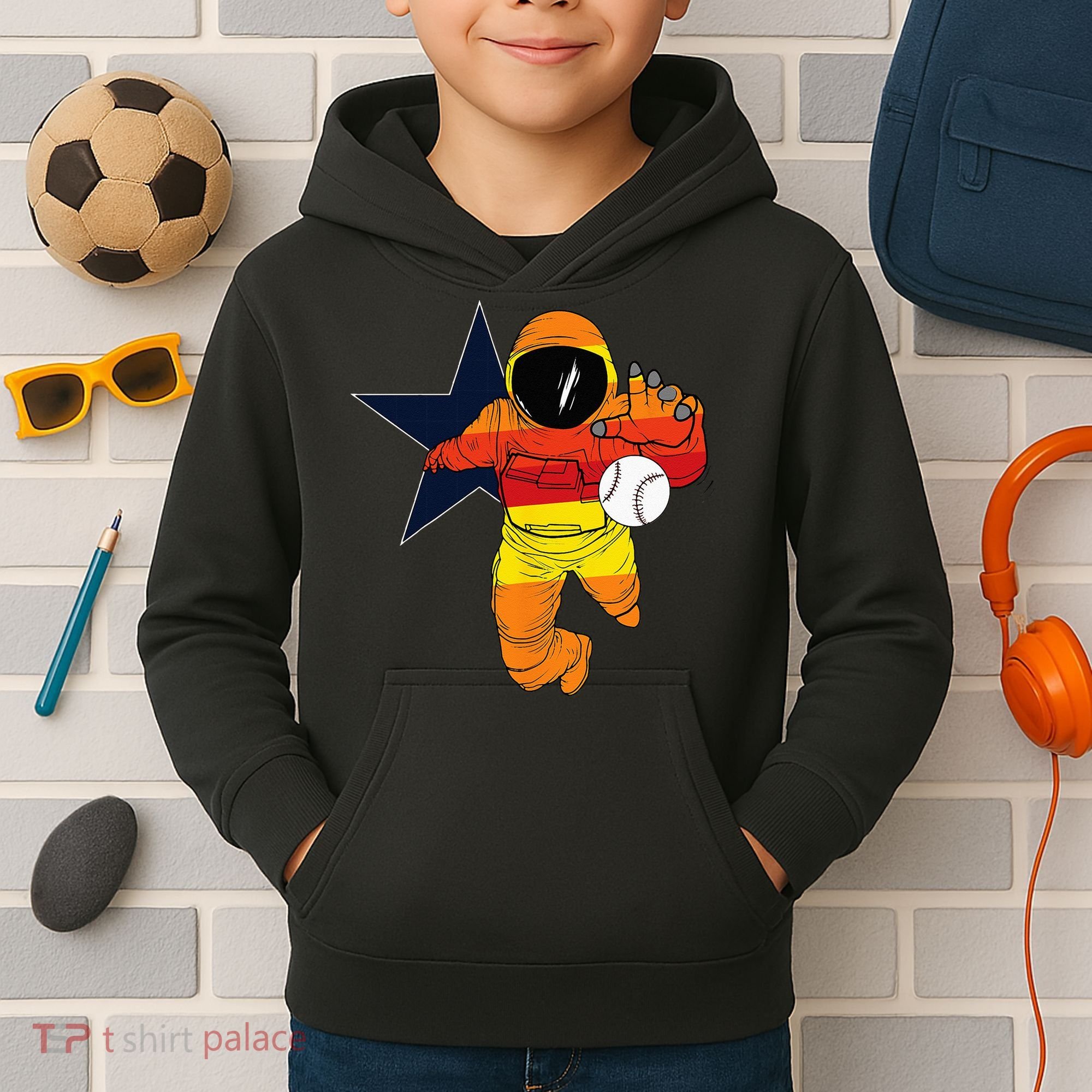 Houston Baseball Astronaut Space City Kids Hoodie