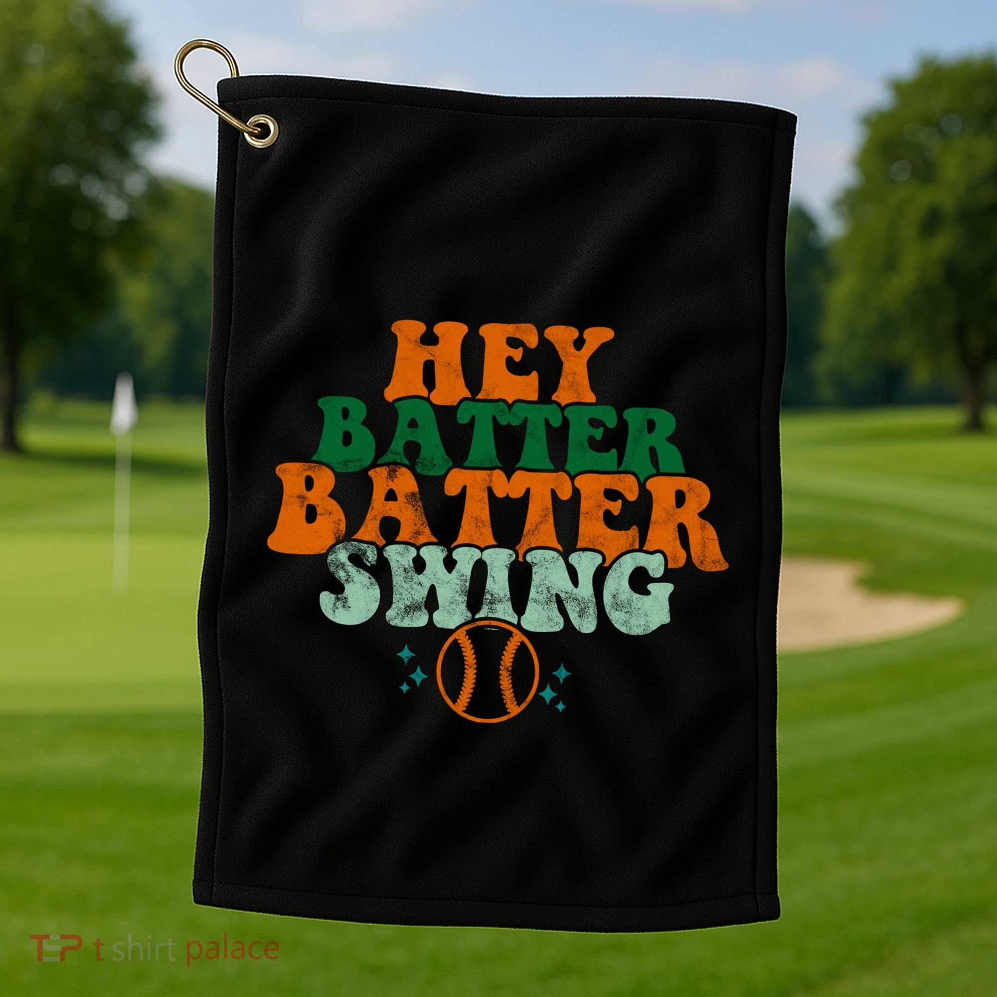 Hey Batter Batter Swing Baseball Retro Golf Towel