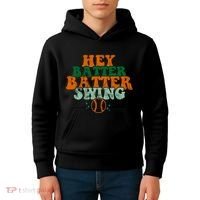 Hey Batter Batter Swing Baseball Retro Kids Hoodie thumb 4