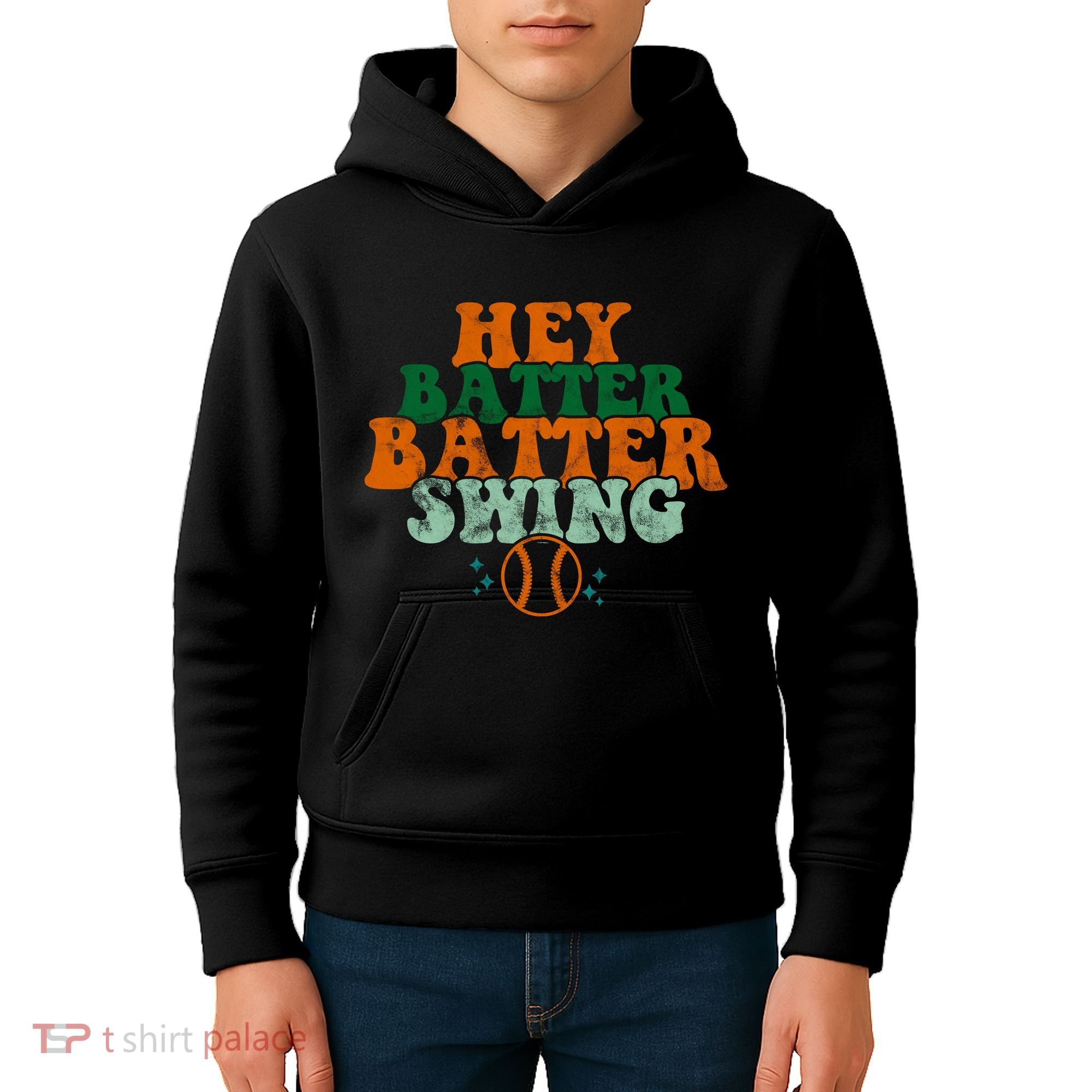 Hey Batter Batter Swing Baseball Retro Kids Hoodie
