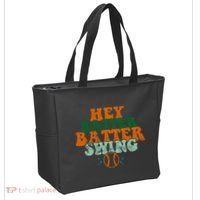 Hey Batter Batter Swing Baseball Retro Tote Bag thumb 2
