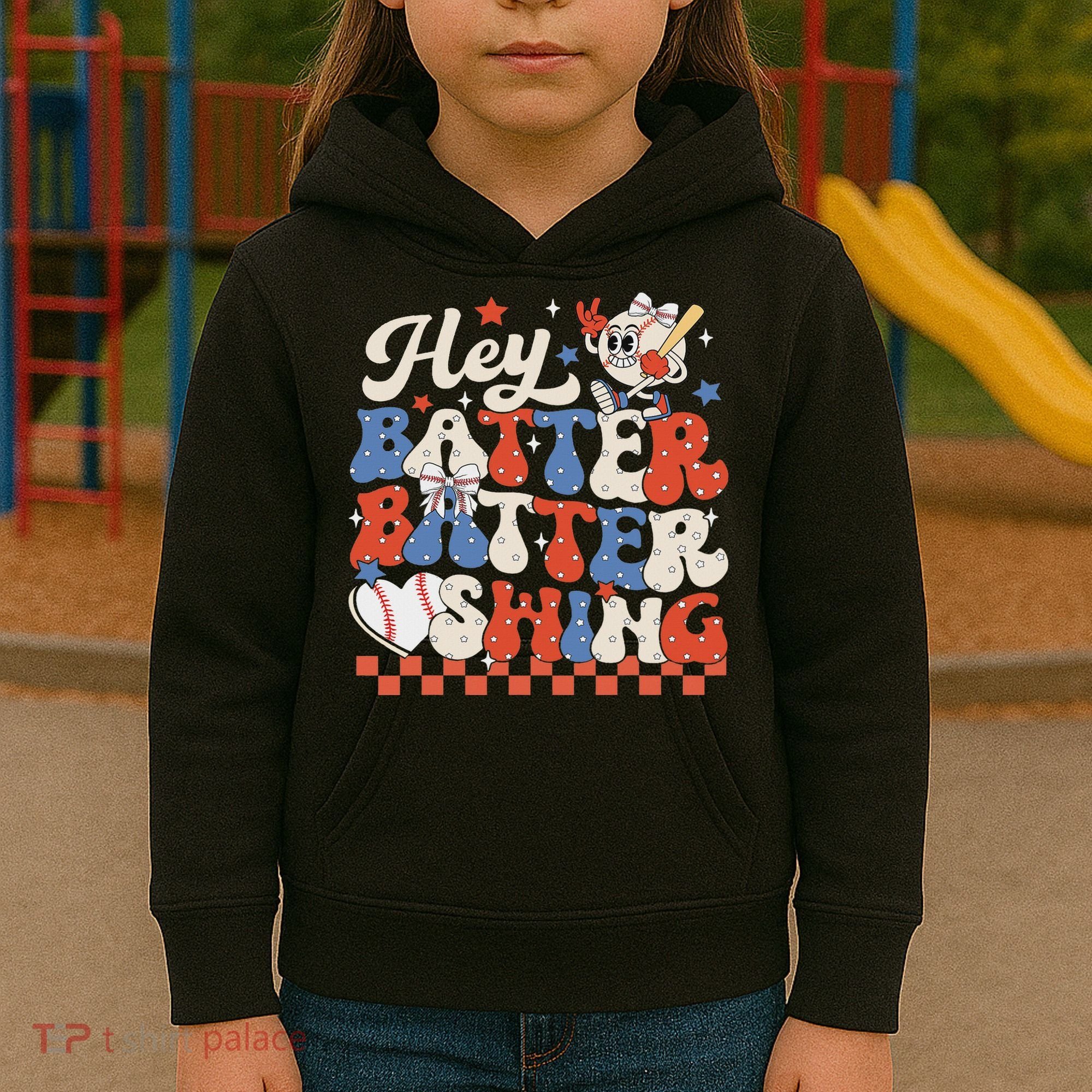 Hey Batter Batter Swing Baseball Softball Women Kids Hoodie