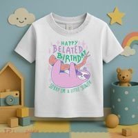 Happy Belated Birthday Funny Sloth Toddler T-Shirt thumb 3