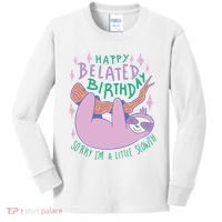 Happy Belated Birthday Funny Sloth Kids Long Sleeve Shirt thumb 0