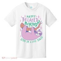 Happy Belated Birthday Funny Sloth Kids T-Shirt thumb 0