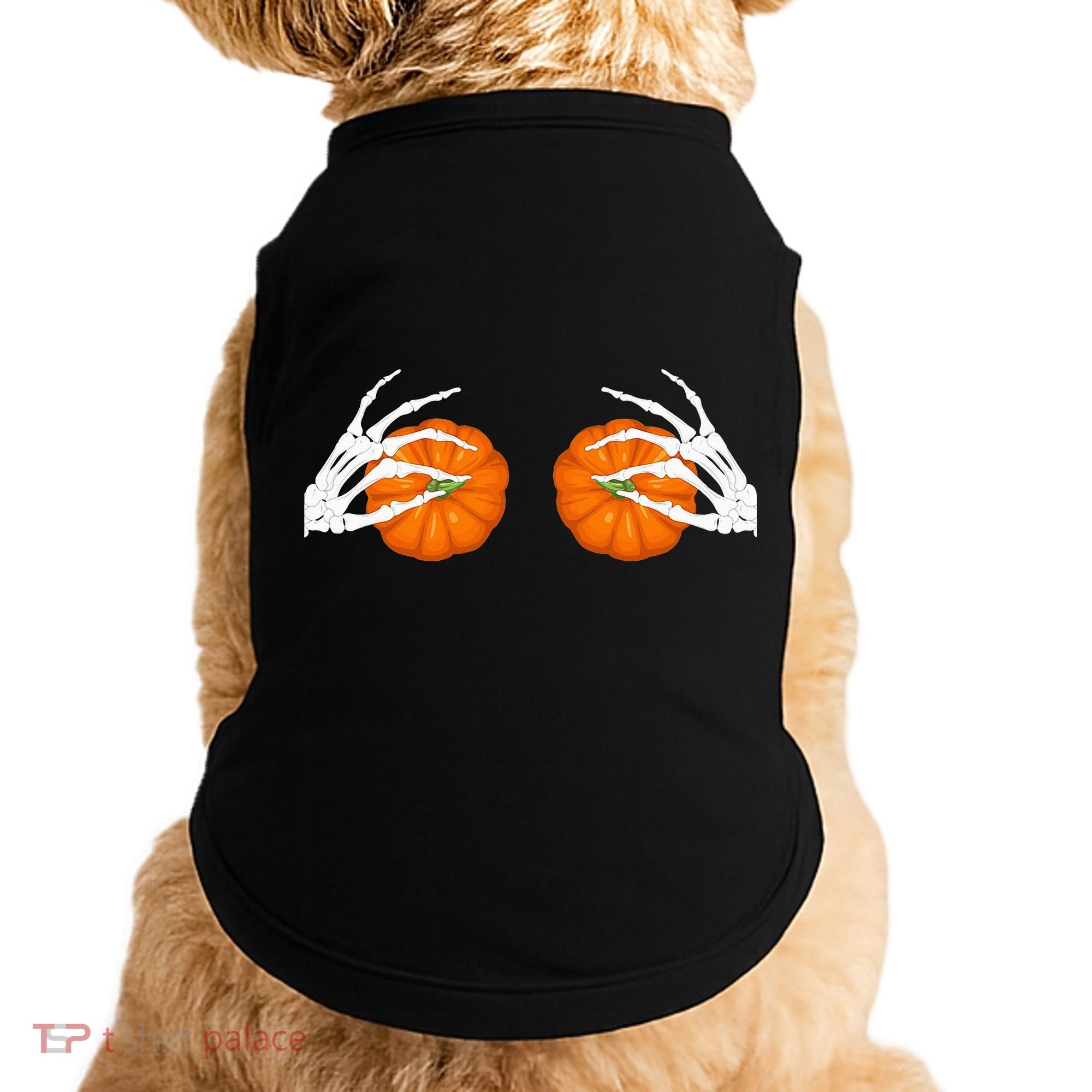Halloween Bikini Boob Pumpkin Skeleton Hand On Breast Doggie Tank