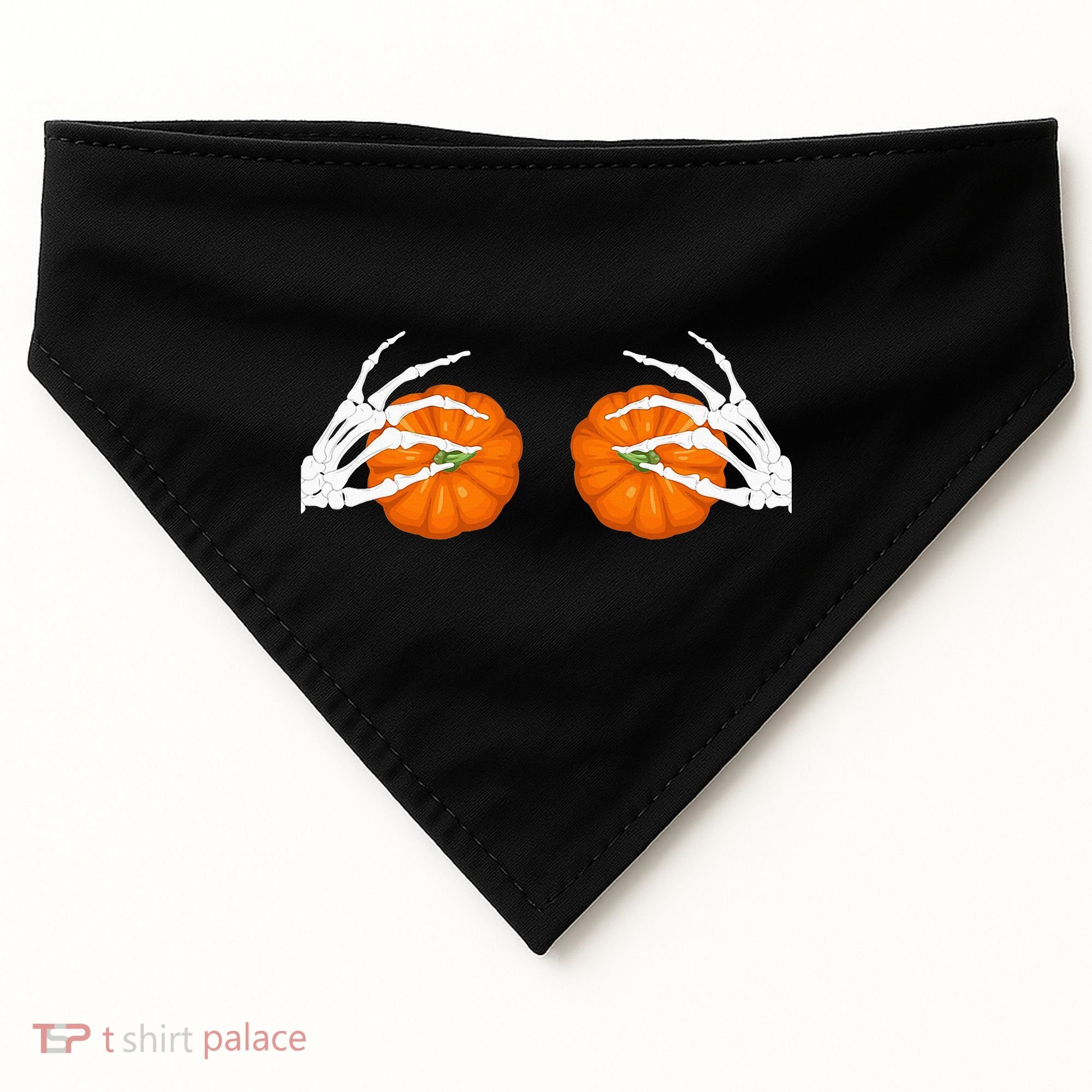 Halloween Bikini Boob Pumpkin Skeleton Hand On Breast USA-Made Doggie Bandana