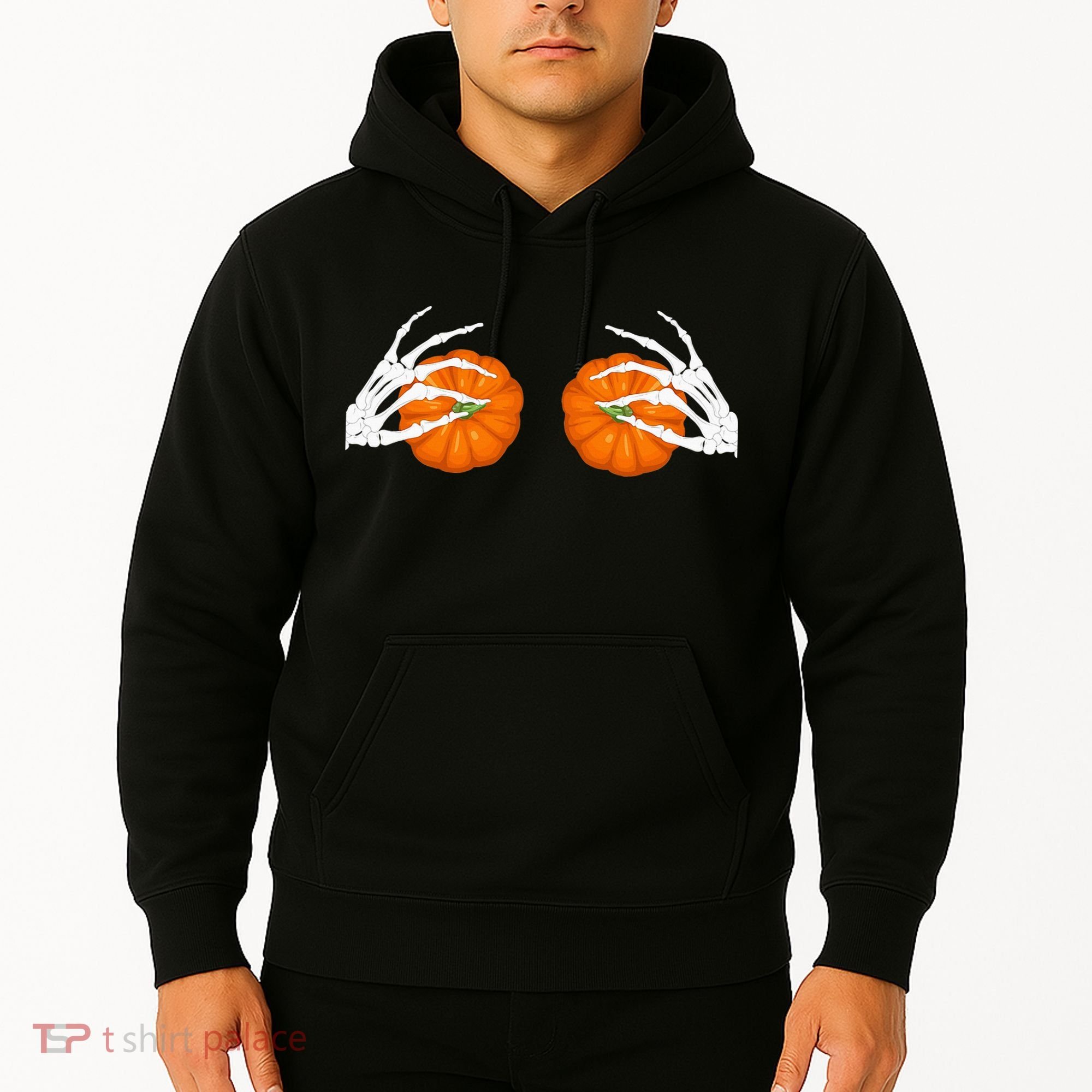 Halloween Bikini Boob Pumpkin Skeleton Hand On Breast Hoodie