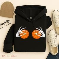 Halloween Bikini Boob Pumpkin Skeleton Hand On Breast Hoodie thumb 4