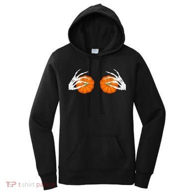 Halloween Bikini Boob Pumpkin Skeleton Hand On Breast Women's Hoodie