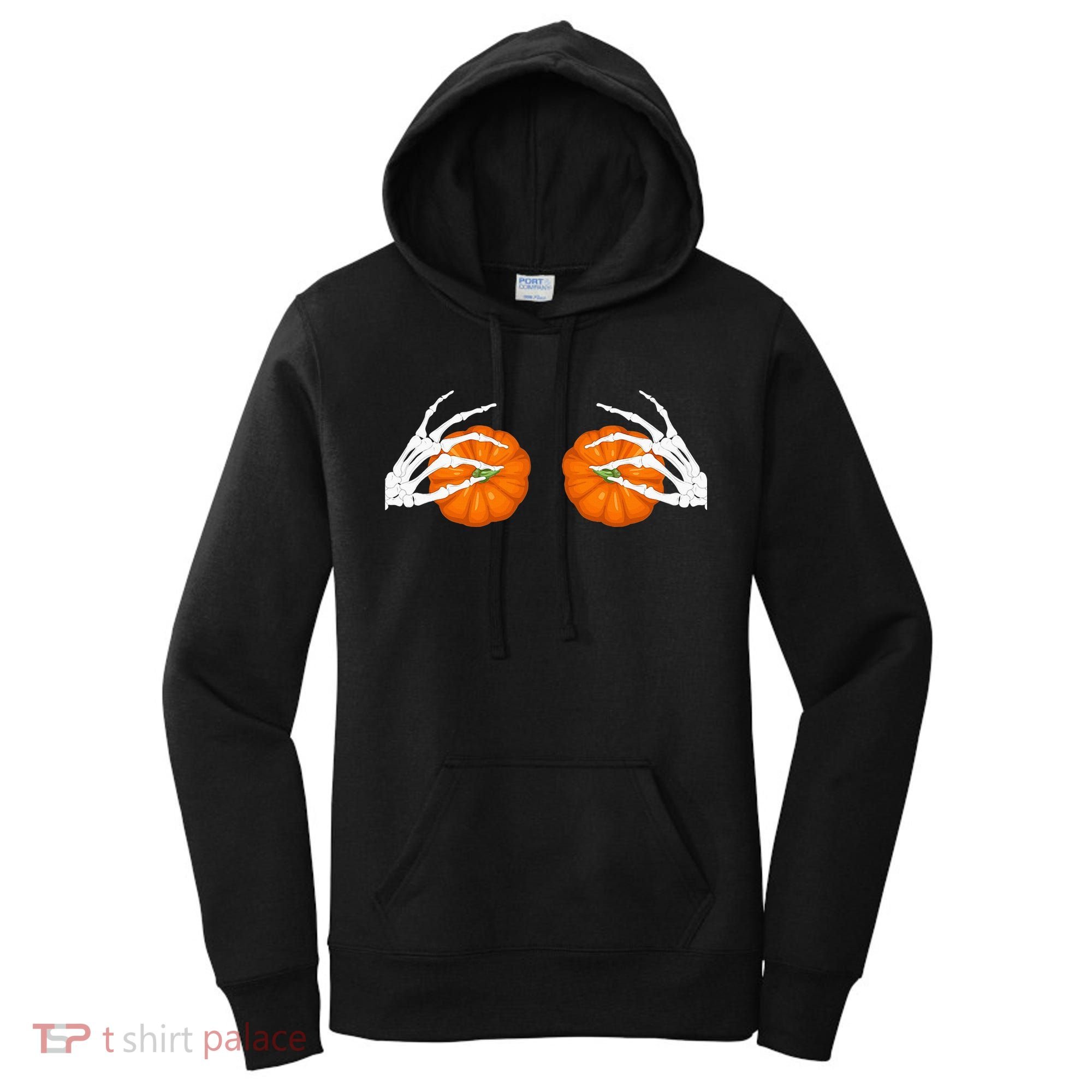 Halloween Bikini Boob Pumpkin Skeleton Hand On Breast Women's Hoodie