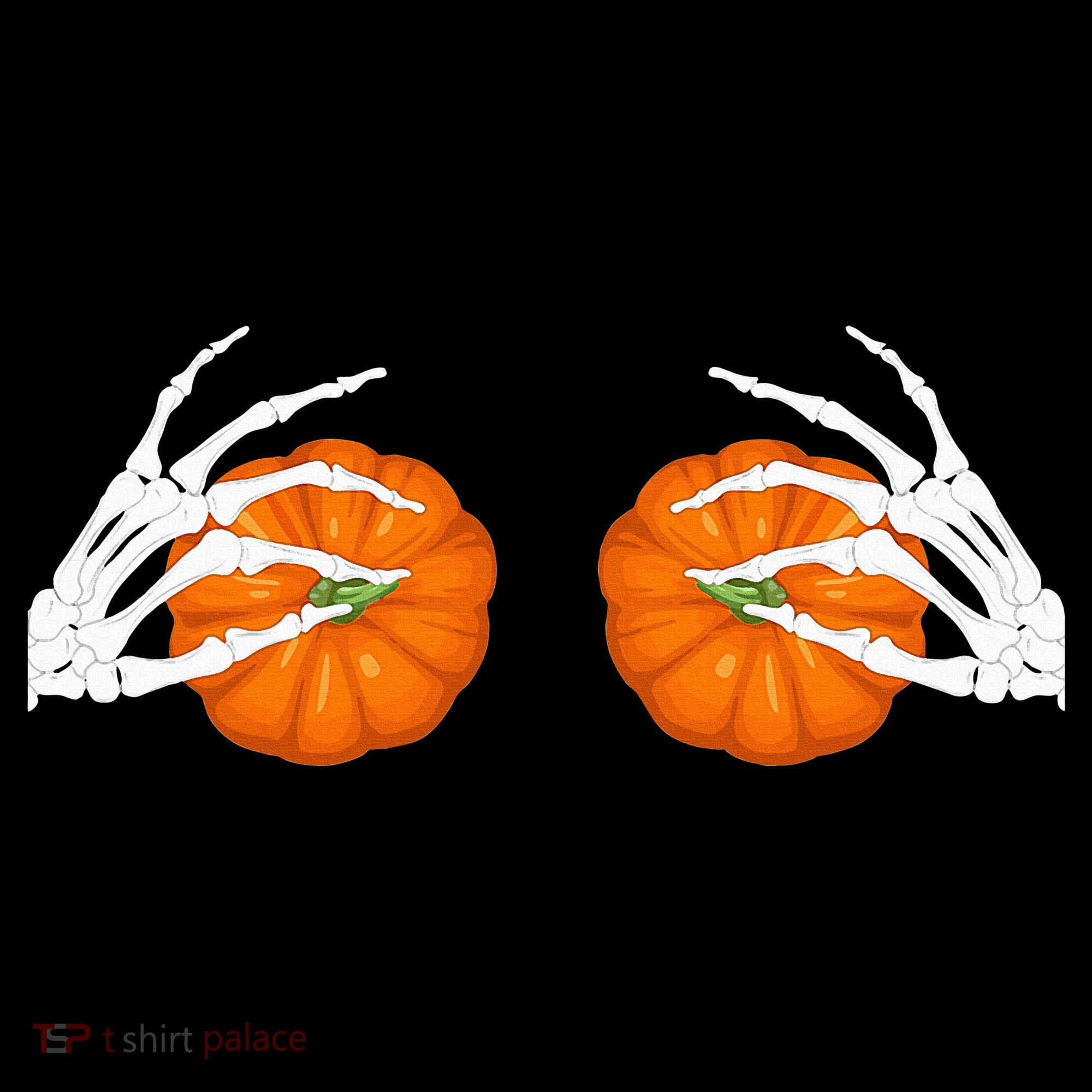 Halloween Bikini Boob Pumpkin Skeleton Hand On Breast Women's Hoodie