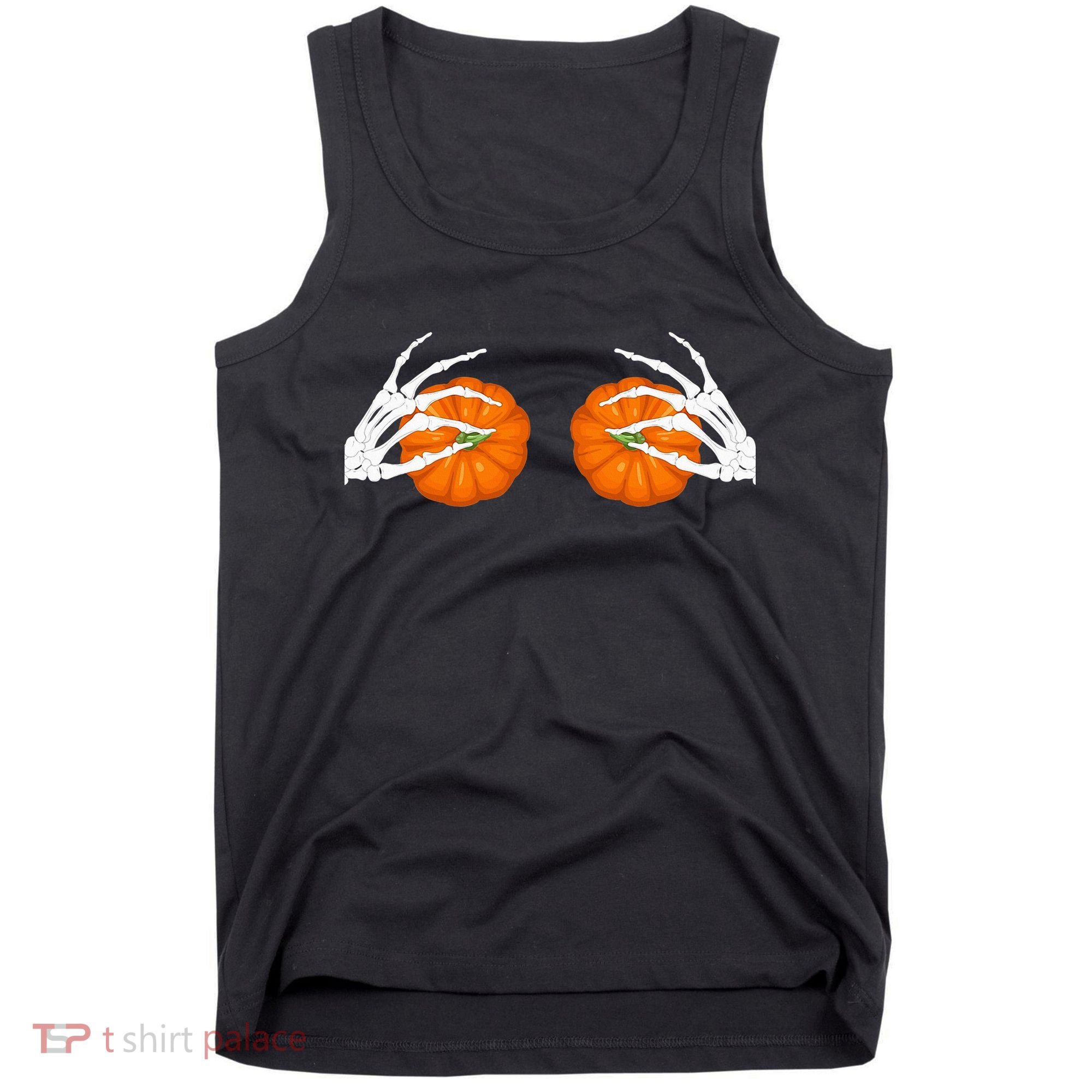 Halloween Bikini Boob Pumpkin Skeleton Hand On Breast Tank Top