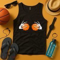 Halloween Bikini Boob Pumpkin Skeleton Hand On Breast Tank Top thumb 4