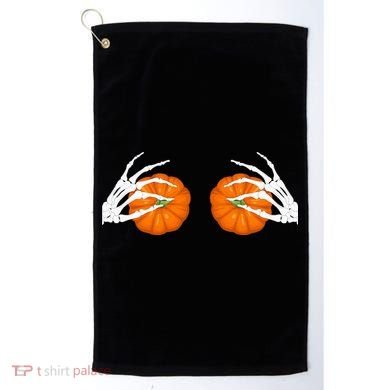 Halloween Bikini Boob Pumpkin Skeleton Hand On Breast Golf Towel