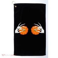 Halloween Bikini Boob Pumpkin Skeleton Hand On Breast Golf Towel thumb 0