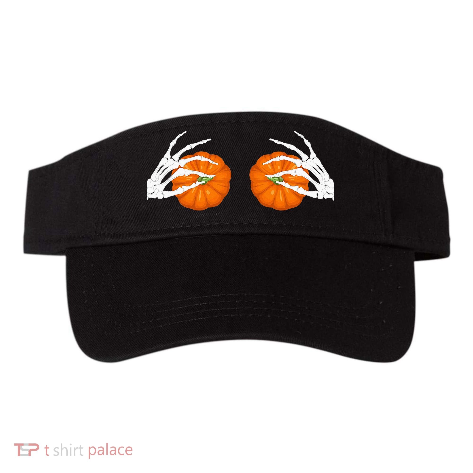 Halloween Bikini Boob Pumpkin Skeleton Hand On Breast Visor