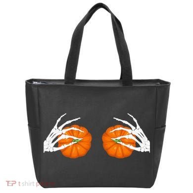Halloween Bikini Boob Pumpkin Skeleton Hand On Breast Tote Bag