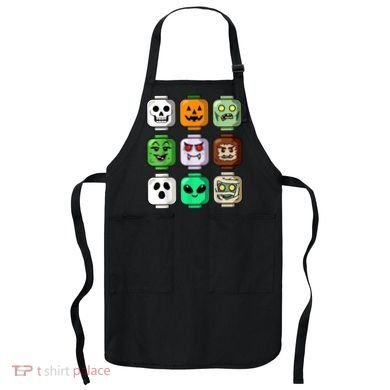 Halloween Building Brick Head Pumpkin Ghost Zombie Apron