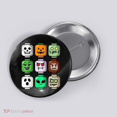 Halloween Building Brick Head Pumpkin Ghost Zombie Button