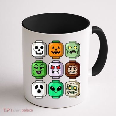 Halloween Building Brick Head Pumpkin Ghost Zombie Coffee Mug back