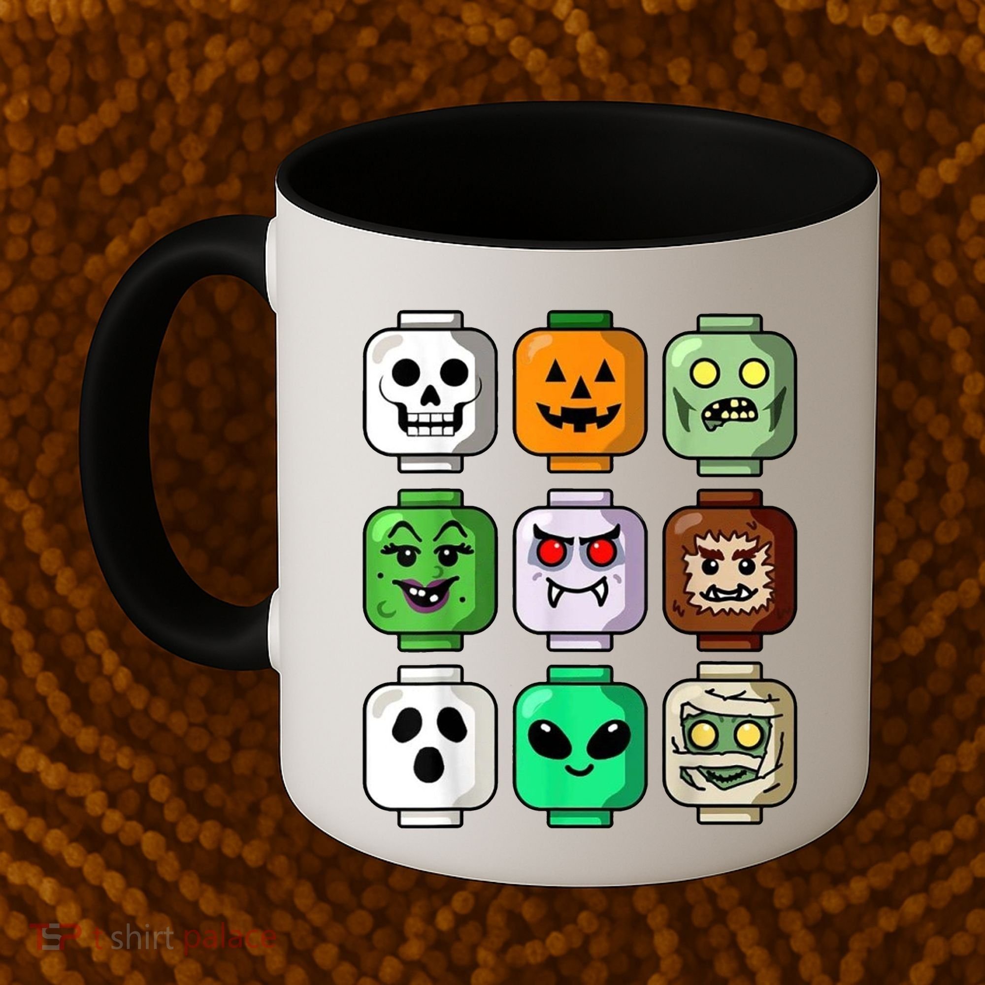 Halloween Building Brick Head Pumpkin Ghost Zombie Coffee Mug